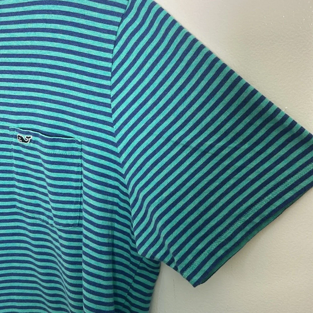 Vineyard Vines Men’s Navy and Teal Striped Pocket T-Shirt 100% Pima Cotton Sz M - Picture 3 of 10